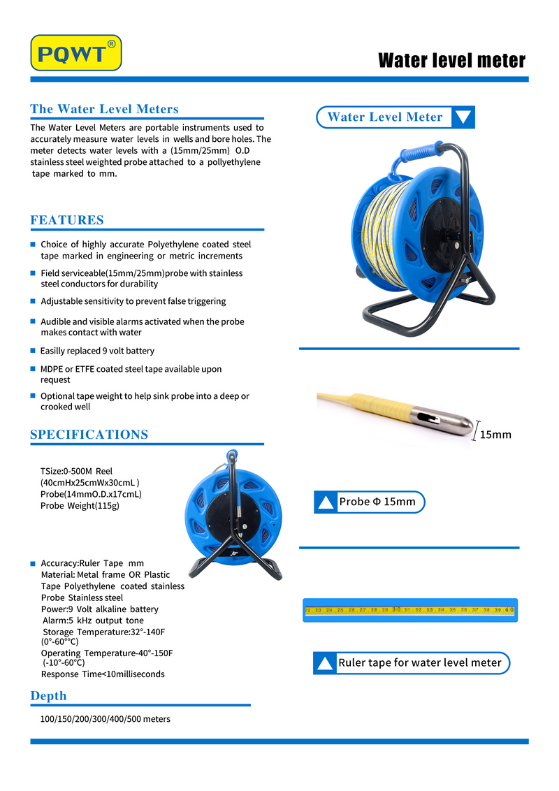 Center Water Level Water Level Meter/ Water Dip Meter — PQWT Detector Shop